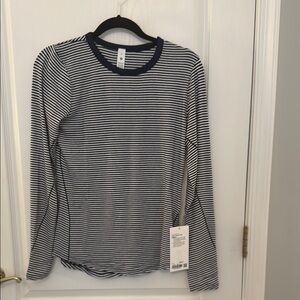 Lululemon athletica Navy and White Striped Hold Tight Long Sleeve Tee